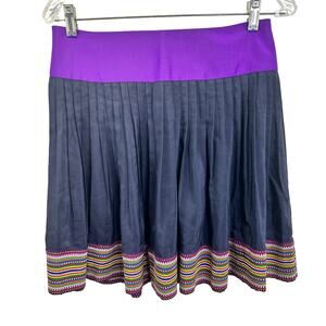 A Common Thread X Anthro Boho Embroidered Silk Colorful Pleated Skirt Purple S